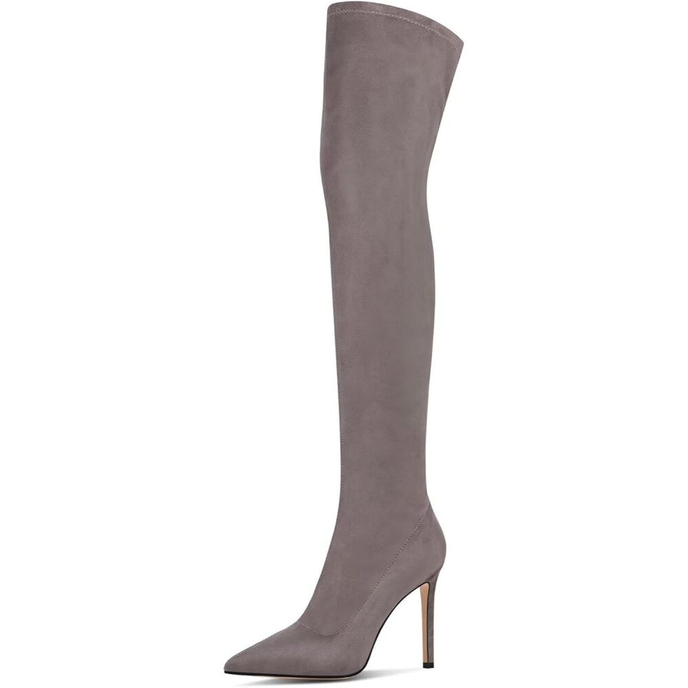 Women's Grey Over the Knee Boots Suede High Heel Thigh High Boots Pointed
